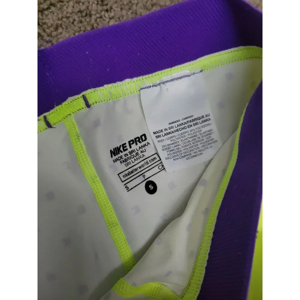 NIKE GIRL'S PRINTED PRO CAPRI SHORTS BRIGHT GREEN KID Small